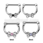 sepk16 high hanging septum clicker w bow cz stone in center
