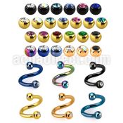 spet2c anodized steel eyebrow spiral w 3mm jewel balls