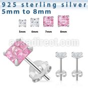 sqv9m pair of silver ear studs with prong fancy cut cz stone