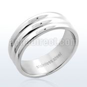sr123 high polished stainless steel triple wide ribbed ring