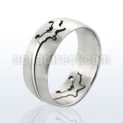 sr143 matte stainless steel gridded ring w cut out butterfly
