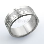 sr204 matte stainless steel carving ring with flames design