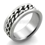 sr246 matte stainless steel ring with embedded chain inlay
