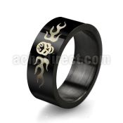 srb5 black stainless steel ring with skull and flames design
