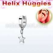 stainless steel huggie w a dangling plain steel star