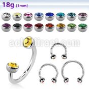 steel circular barbell 1mm w 3mm half jewel balls