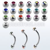 steel eyebrow banana 0.8mm w tiny 2.5 bezel jewel balls