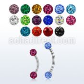 steel eyebrow banana 18g w 3mm multi crystal ball