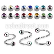 steel eyebrow spiral 0.8mm w 3mm bezel set jewel balls