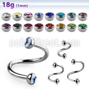 steel eyebrow spiral 1mm w 3mm bezel set half jewel balls