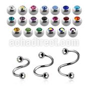 steel eyebrow spiral 1mm w 3mm bezel set jewel balls