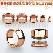 stthp rose gold pvd plated internally thread steel double flared flesh tunnel