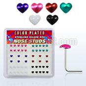 sxphr box of silver nose studs with 2 5mm color heart top