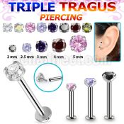 tlbczin 316l steel internal tragus labret w 2 5mm prong set cz