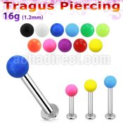 tlbsab3 316l steel tragus labret 16g w a 3mm solid color ball 