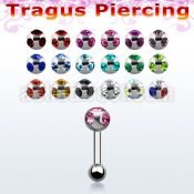 trg9 316l steel tragus barbell with up multi jewel low ball