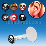 trgl7 bioflex tragus piercing w push in skull logo silver top