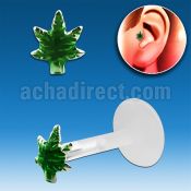 trgs16 bioflex tragus piercing w in green marijuana silver top