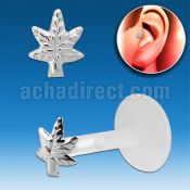 trgs1 bioflex tragus piercing w silver marijuana leaf top
