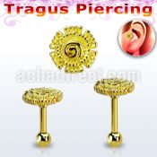 trgt39 gold 316l steel tragus piercing, 16g w plain flower top