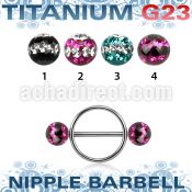 udfnpe6 nipple shield w titanium bar w 2 6mm multi crystal balls