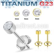uerbzr titanium g23 ear studs bezel set cz one pair