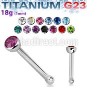 unbc titanium g23 nose bone with bezel set round crystal top