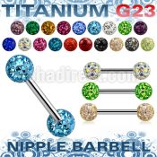 unpfr5 titanium g23 nipple barbell w 5mm multi crystal balls