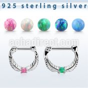 vsepp16 silver septum clicker 14g w a prong set synthetic opal