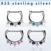 vsepqx16 silver septum clicker 13g w 1 big cz 4 small cz mix