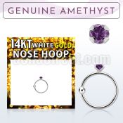 whge1 14kt white gold nose hoop w 2mm prong set amethyst stone