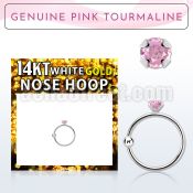 whge3 14kt white gold nose hoop w prong set pink tourmaline
