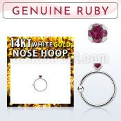 whge5 14kt white gold nose hoop w 2mm prong set ruby stone