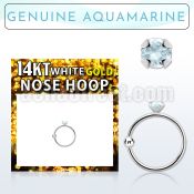 whge8 14kt white gold nose hoop w 2mm prong set aquamarine