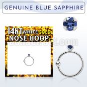 whge9 14kt white gold nose hoop w 2mm prong set blue sapphire