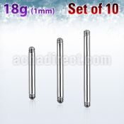 xbb18g pack of 316l steel barbell posts w threading 18g 1mm