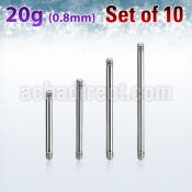 xbb20g set w 10 surgical steel barbell posts w 0.8mm threading