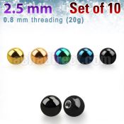 xbt25xs pack of 10 pcs of 2.5mm anodized surgical steel balls