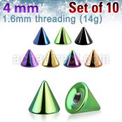 xcnt4g pack of 10 pcs of 4mm anodized surgical steel cones