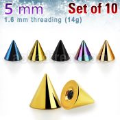 xcnt5g pack of 10 pcs of 5mm anodized surgical steel cones