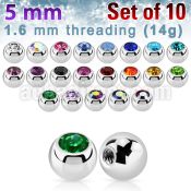 xjb5 pack of high polished 316l steel balls w bezel crystals