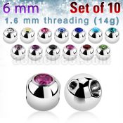 xjb6ho pack 10 6mm steel through hole ball w bezel set crystal