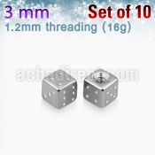 xsdi3 pack of of 3mm high polished surgical steel dices