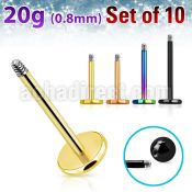 xtlb20g nodized 316l steel labret posts 20g 10pcs