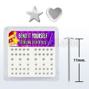 yxvhs box of silver bend it nose studs with heart star top
