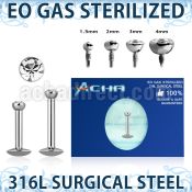 zlbirc sterilized steel labret flat head jewel internal