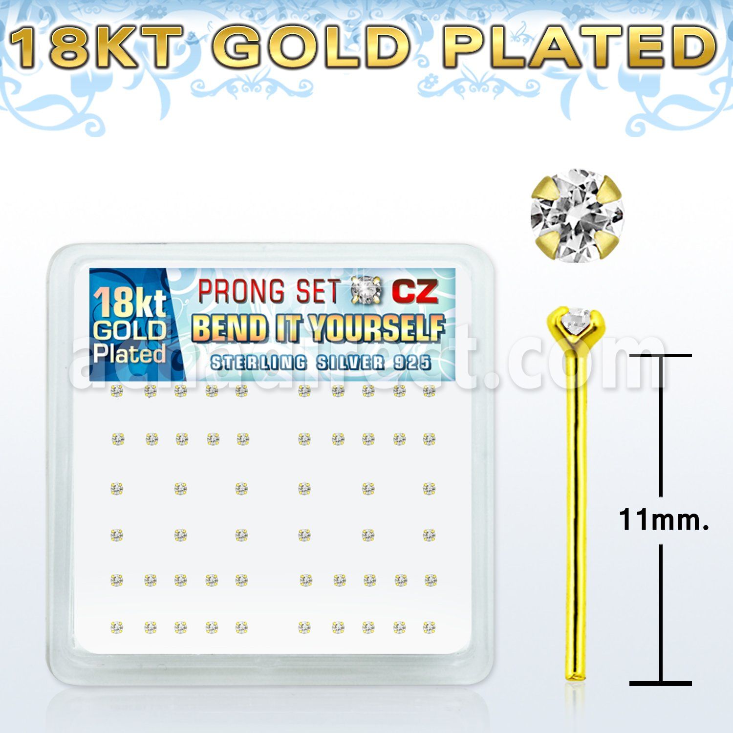 18nyzbc silver nose stud w 18k gold plating 1 5mm cz stone