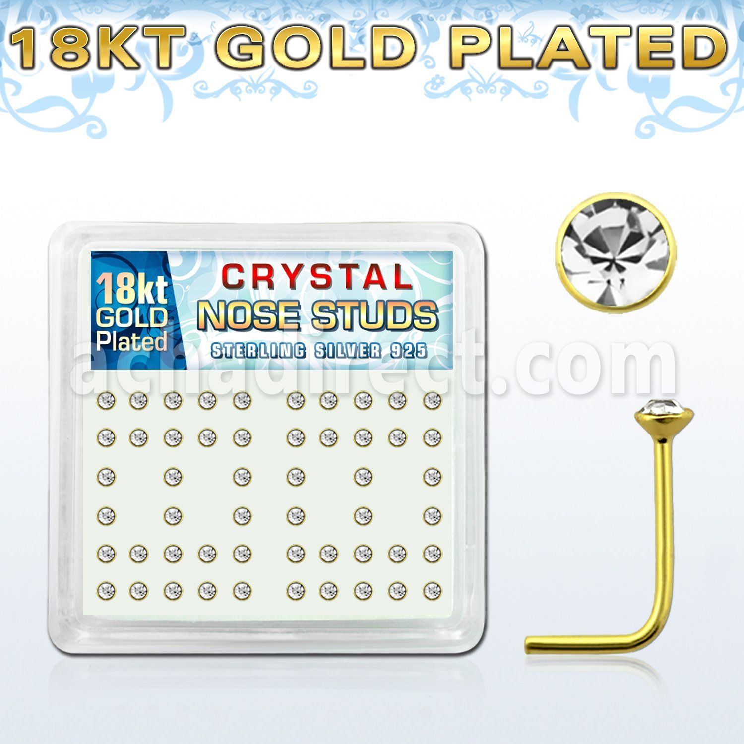 18s14xc silver nose studs w 18k gold plating 2mm crystal tops