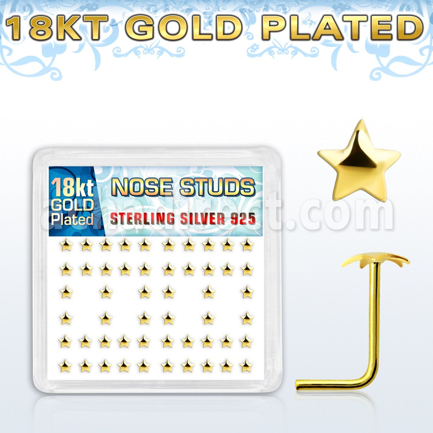 18sxvsar box w gold plated silver nose studs w star top