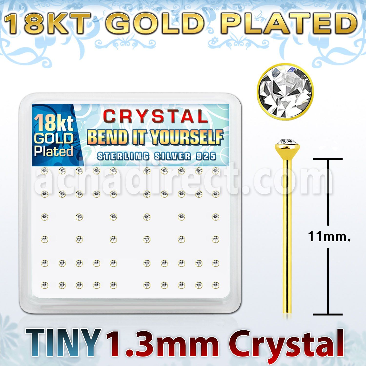 18y6xc gold silver bend it nose studs w 1 25mm clear crystals